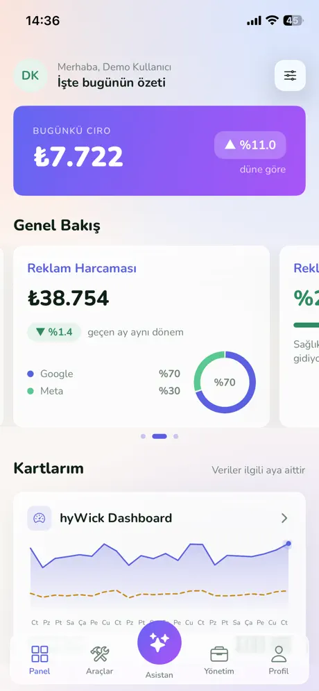 hyWick mobil ana ekranı